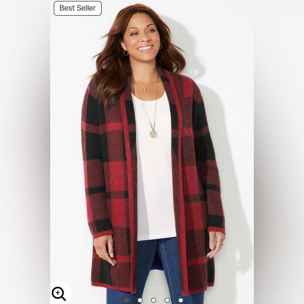 Catherines Red Black Buffalo Check Cardigan Size 3X 26/28W